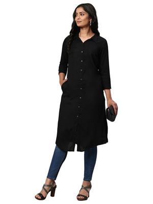 black rayon straight kurta - 18157416 - Standard Image - 2