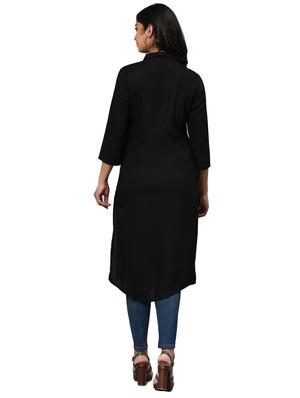 black rayon straight kurta - 18157416 - Standard Image - 3