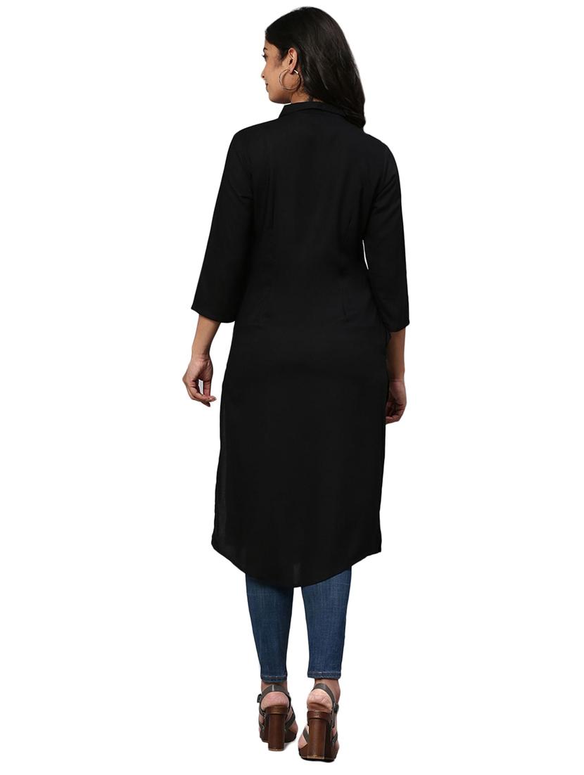 black rayon straight kurta - 18157416 - Zoom Image - 3