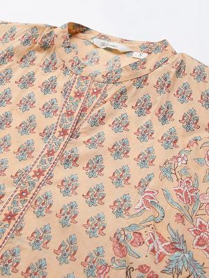 peach cotton straight kurta - 18163096 - Standard Image - 6