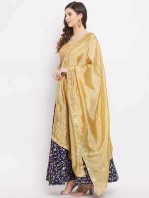 yellow silk blend embroidered dupatta - 18163373 - Standard Image - 3