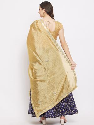 yellow silk blend embroidered dupatta - 18163373 - Standard Image - 4