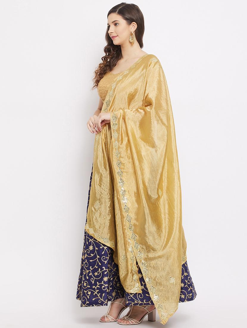 yellow silk blend embroidered dupatta - 18163373 - Zoom Image - 3