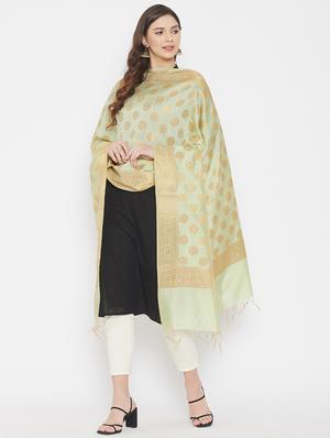 green silk blend woven dupatta - 18163381 - Standard Image - 2