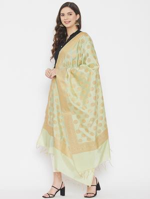 green silk blend woven dupatta - 18163381 - Standard Image - 3