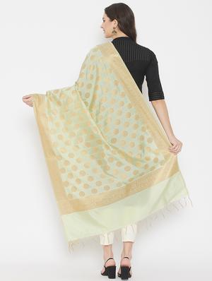 green silk blend woven dupatta - 18163381 - Standard Image - 4