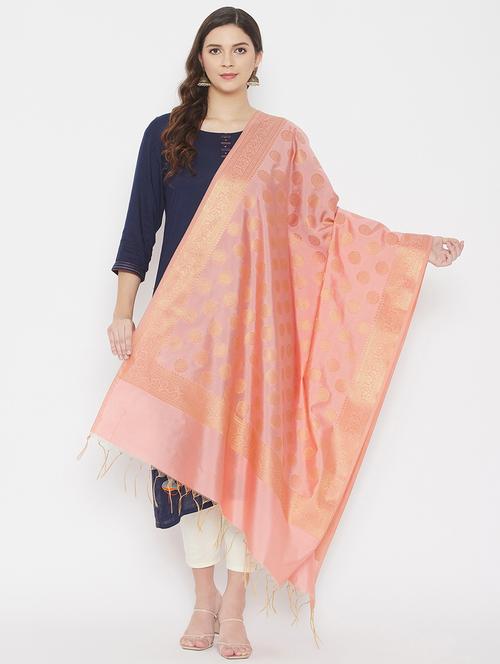 peach silk blend woven dupatta - 18163382 - Standard Image - 1