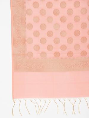 peach silk blend woven dupatta - 18163382 - Standard Image - 5