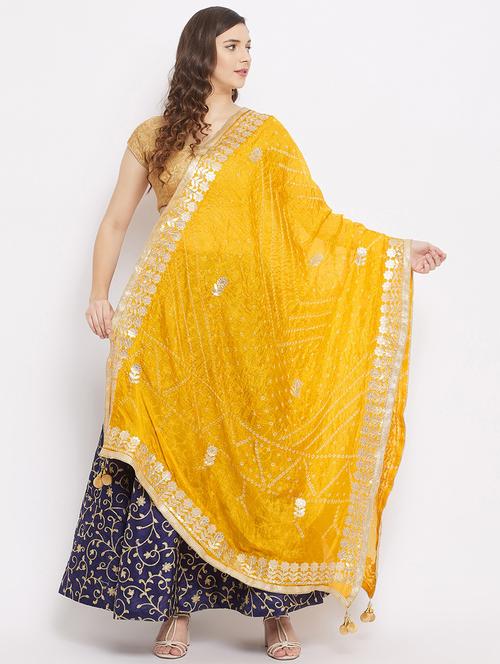 yellow silk blend bandhani dupatta - 18163464 - Standard Image - 1