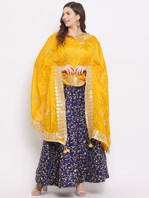 yellow silk blend bandhani dupatta - 18163464 - Standard Image - 2