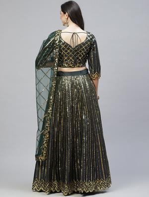 green satin flared lehenga - 18164566 - Standard Image - 3