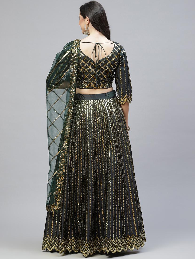 green satin flared lehenga - 18164566 - Zoom Image - 3