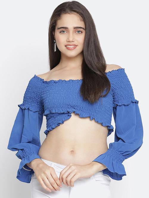 off shoulder solid crop top - 18164717 - Standard Image - 1