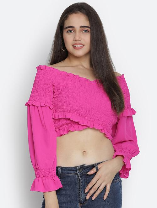 off shoulder solid crop top - 18164718 - Very Small Image - 1