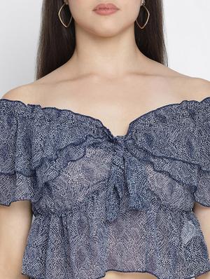 off shoulder printed crop top - 18164719 - Standard Image - 5