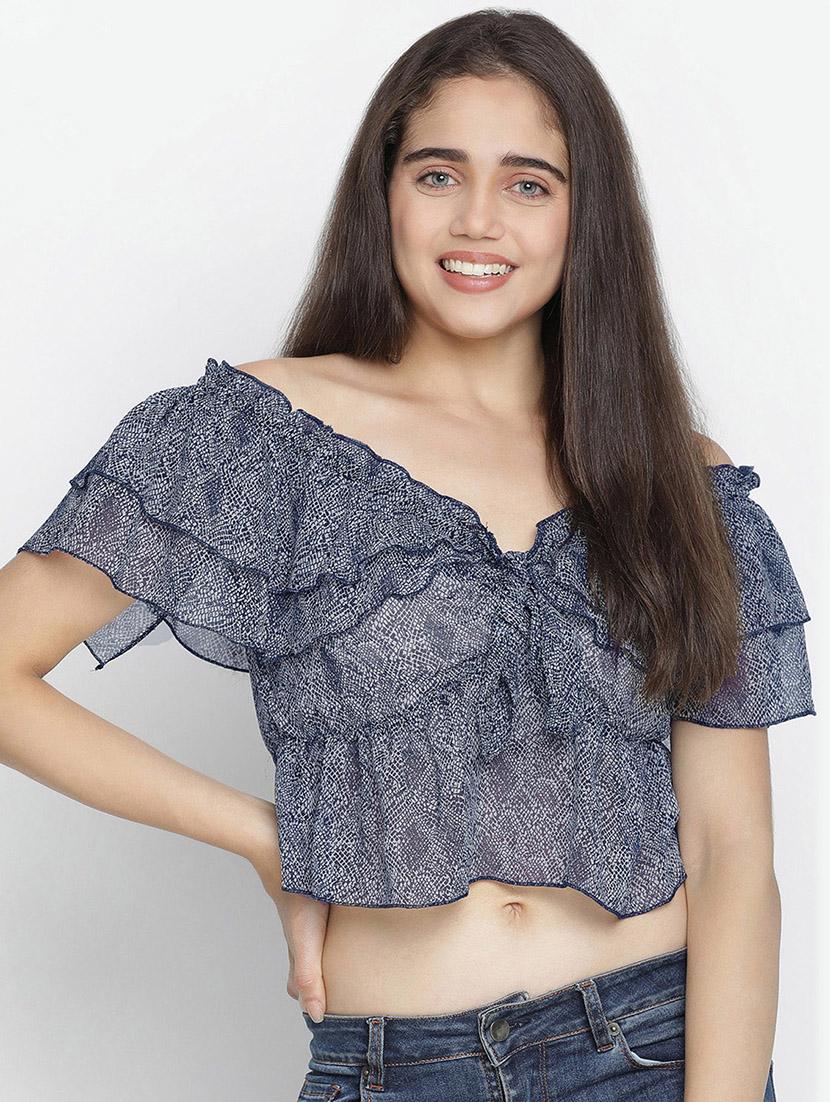 off shoulder printed crop top - 18164719 - Zoom Image - 1