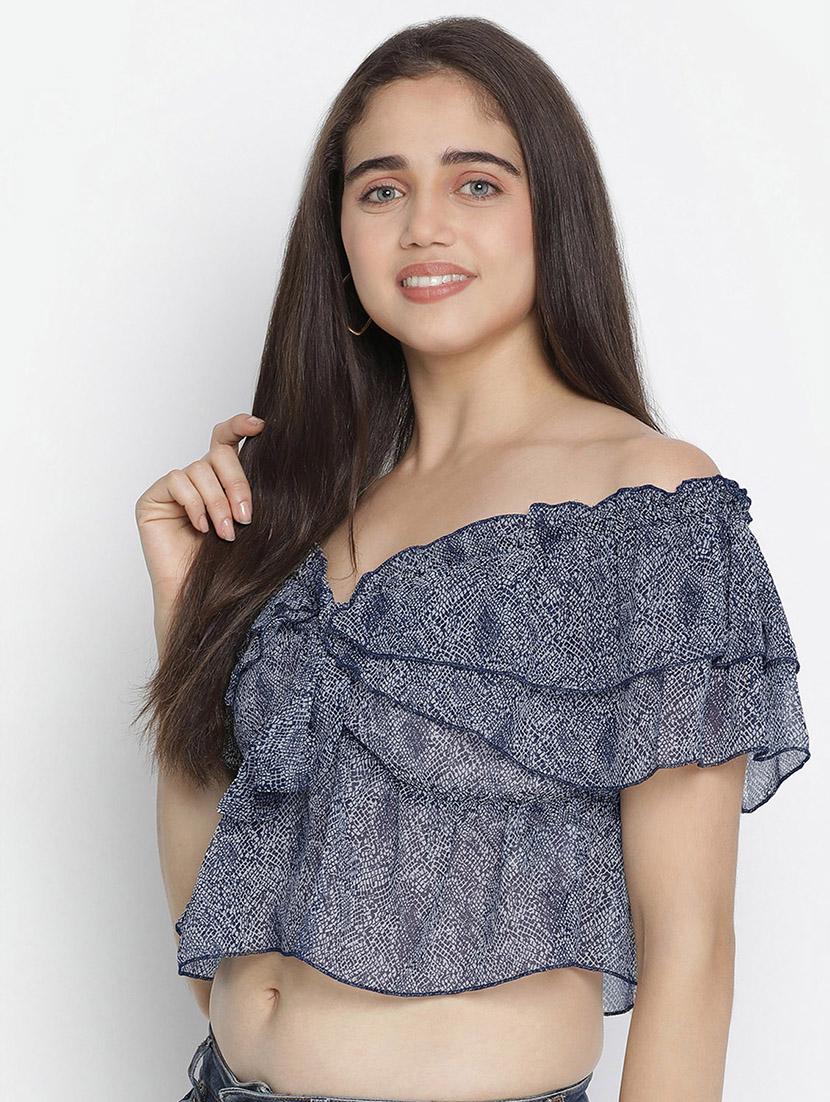 off shoulder printed crop top - 18164719 - Zoom Image - 2