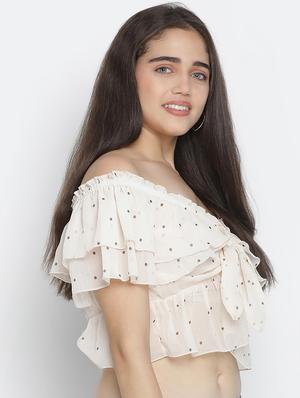 off shoulder polka dot crop top - 18164720 - Standard Image - 2