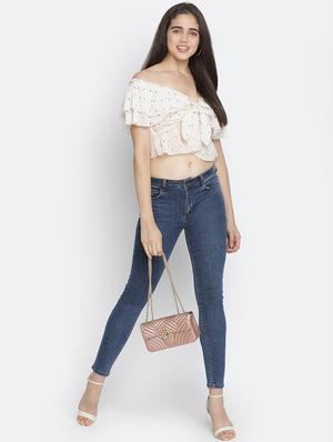 off shoulder polka dot crop top - 18164720 - Standard Image - 4