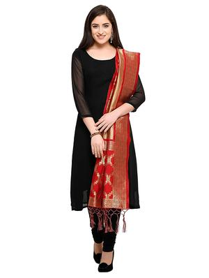 red silk blend woven dupatta - 18164770 - Standard Image - 3