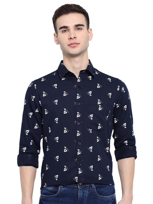navy blue printed casual shirt - 18169443 - Standard Image - 1
