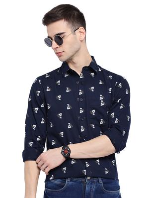 navy blue printed casual shirt - 18169443 - Standard Image - 2