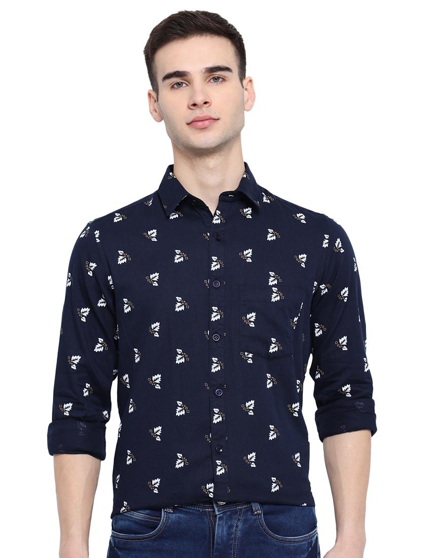 navy blue printed casual shirt - 18169443 - Zoom Image - 1