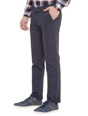 navy blue cotton flat front casual trousers - 18170131 - Standard Image - 2