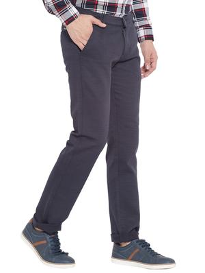navy blue cotton flat front casual trousers - 18170131 - Standard Image - 3