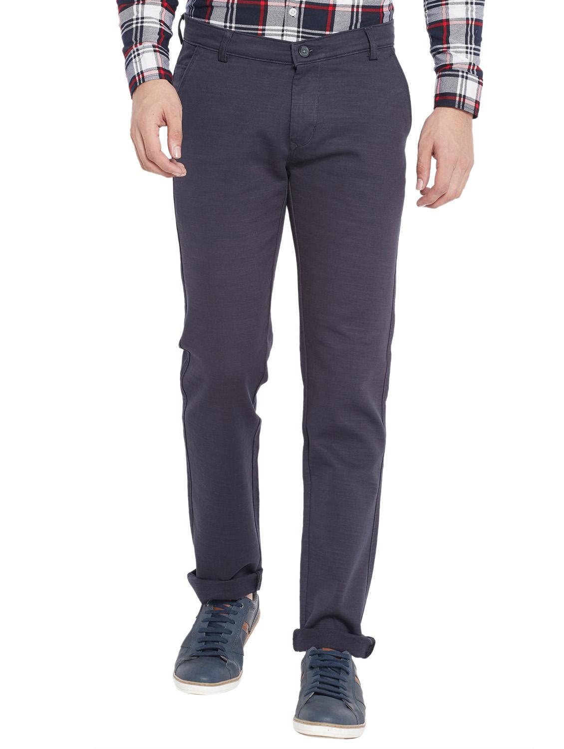 navy blue cotton flat front casual trousers - 18170131 - Zoom Image - 1