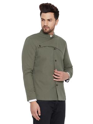 olive green solid casual blazer - 18171338 - Standard Image - 2