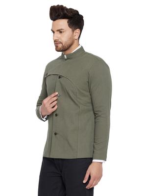 olive green solid casual blazer - 18171338 - Standard Image - 3