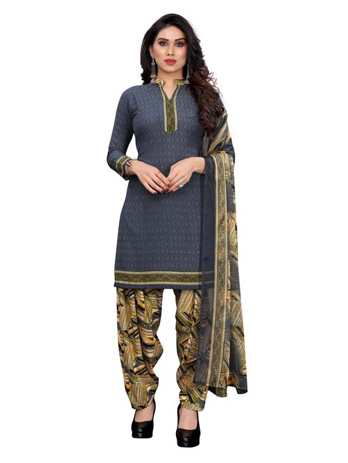 grey crepe patiyala suits unstitched suit - 18172803 - Very Small Image - 1