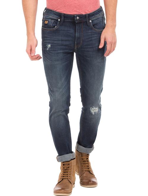 dark blue cotton blend distressed jeans - 18173340 - Very Small Image - 1