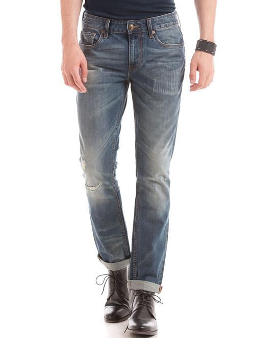 blue cotton distressed jeans - 18173391 - Standard Image - 1