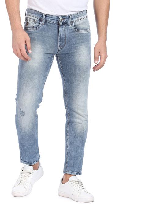 blue light washed distressed denim jean - 18173639 - Standard Image - 1