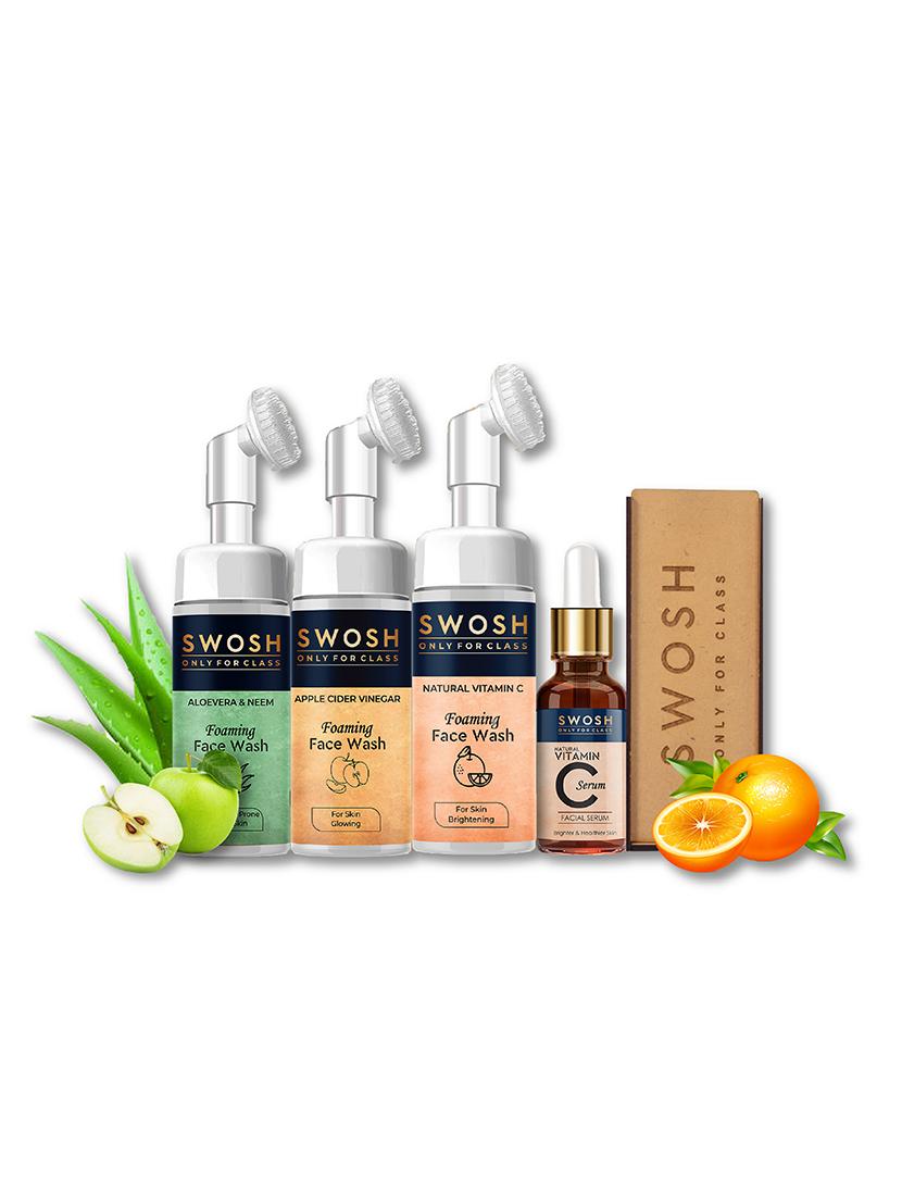 swosh ayurvedic skin care combo pack of 4 aloe vera & neem, vitamin c, apple face wash 100 ml each & vitamin c serum 30 ml - 18173892 - Zoom Image - 1