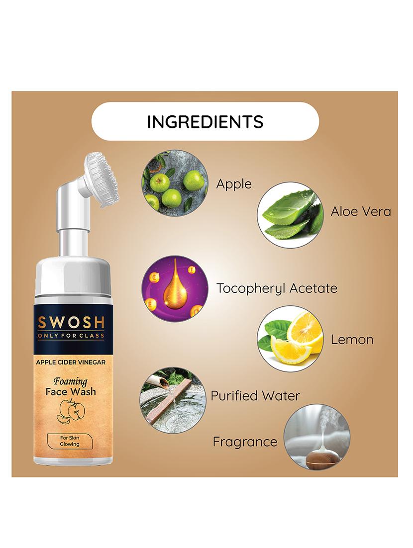 swosh ayurvedic skin care pack apple cider vinegar foaming face wash 100 ml & vitamin c serum 30 ml for pimple prone & oily skin - 18173895 - Zoom Image - 5