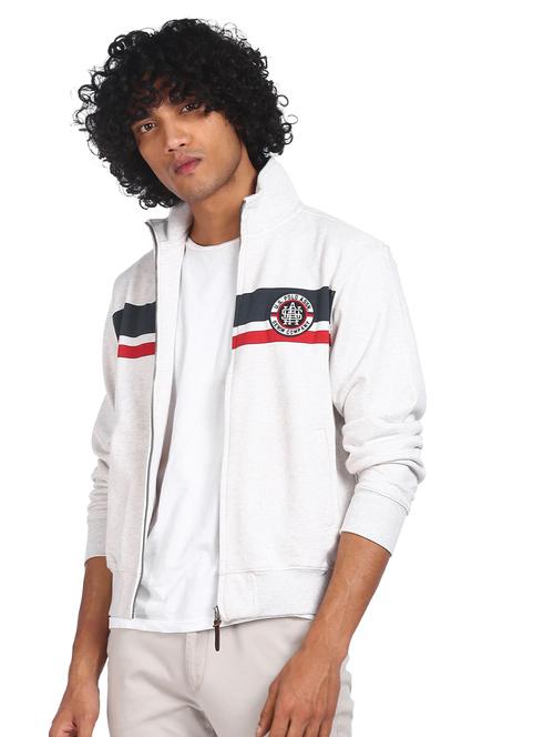white chest-printed casual jacket - 18177740 - Very Small Image - 1