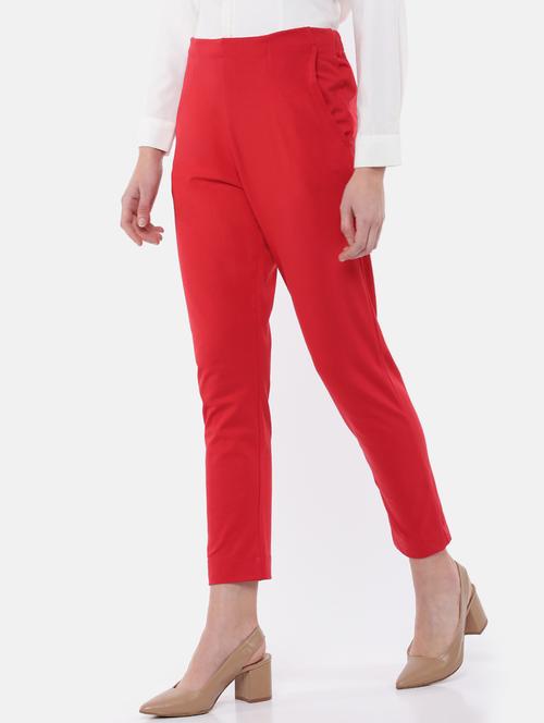 red cotton straight tapered pant - 18178792 - Standard Image - 1