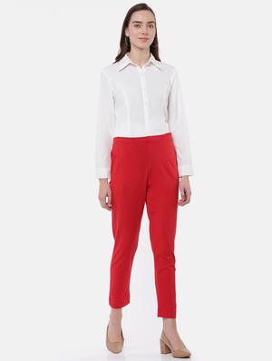 red cotton straight tapered pant - 18178792 - Standard Image - 3
