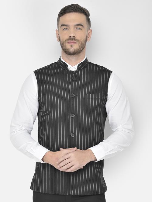 black stripe classic nehru jacket - 18178891 -  Standard Image - 0