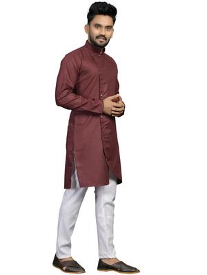 brown silk blend kurta pyjama ethnic wear set - 18179233 - Standard Image - 2
