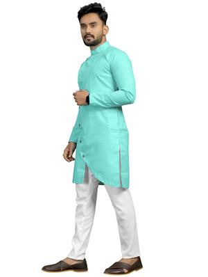 green silk blend kurta pyjama ethnic wear set - 18179234 - Standard Image - 3