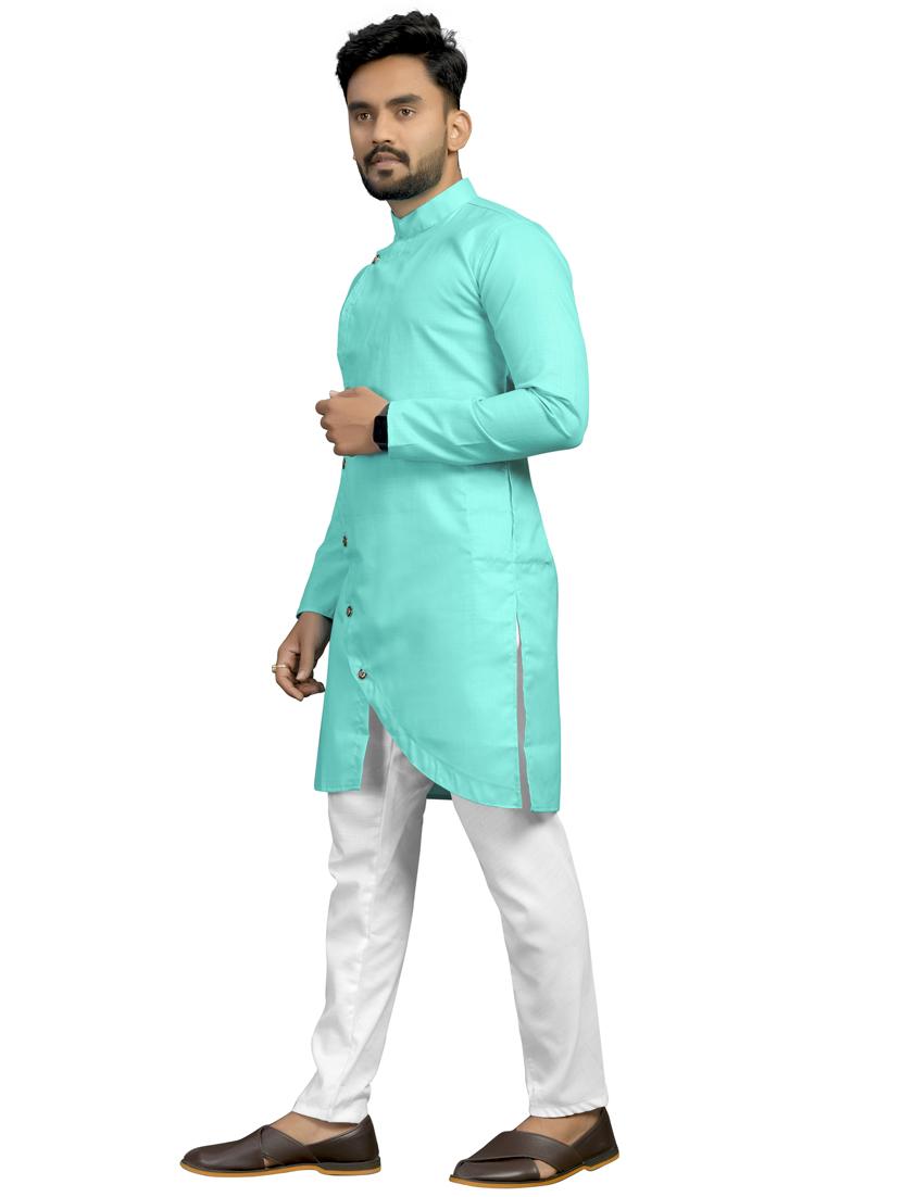 green silk blend kurta pyjama ethnic wear set - 18179234 - Zoom Image - 3
