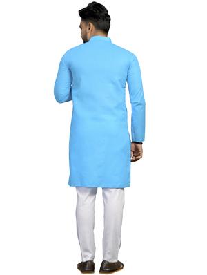 blue silk blend kurta pyjama ethnic wear set - 18179242 - Standard Image - 4