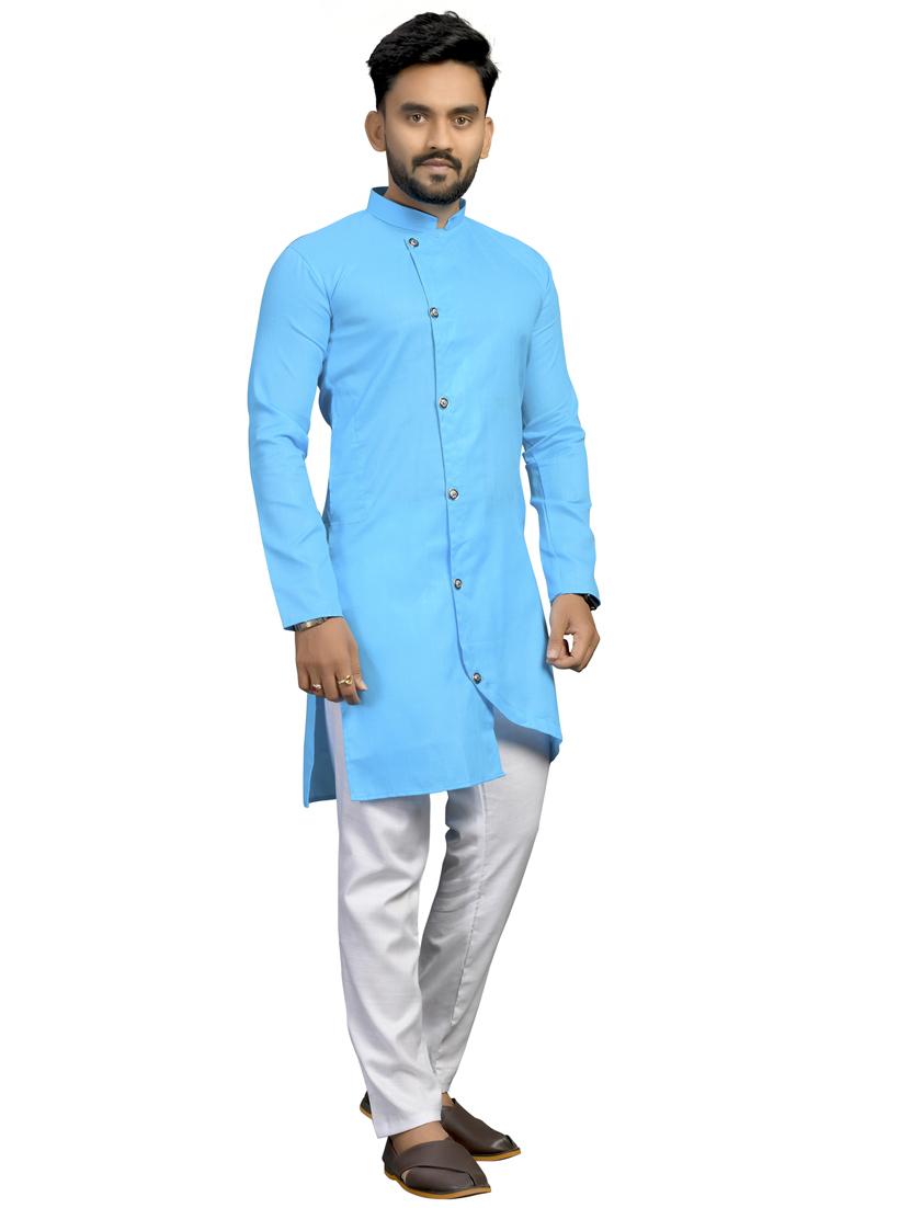 blue silk blend kurta pyjama ethnic wear set - 18179242 - Zoom Image - 2