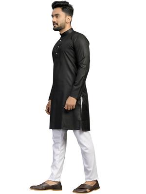 black solid kurta pyjama set - 18179245 - Standard Image - 3
