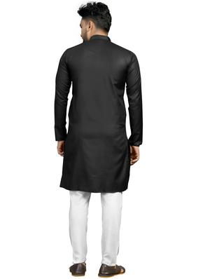 black solid kurta pyjama set - 18179245 - Standard Image - 4