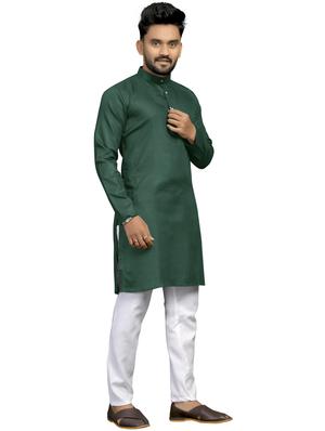 bottle-green solid kurta pyjama set - 18179248 - Standard Image - 2